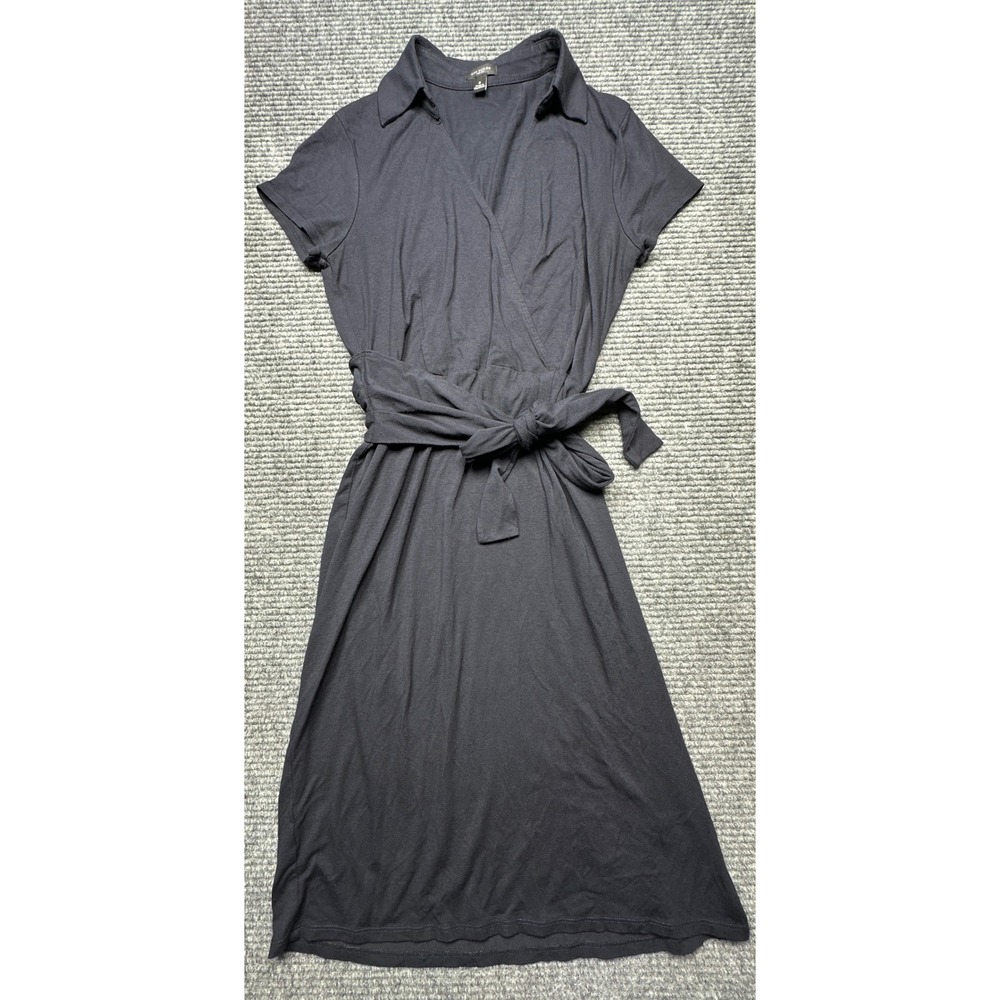 Ann Taylor Faux Wrap Dress Womens 6 Black Short Sleeve V-Neck Jersey